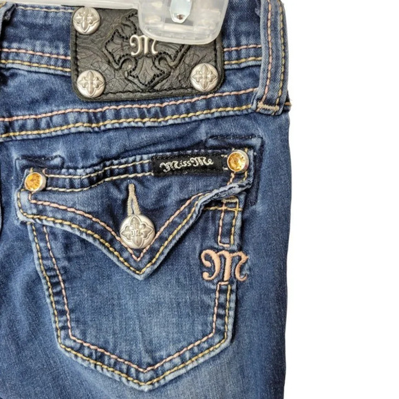 MISS ME💫Girl's Blue Skinny Jeans with Detail Stitching - Picture 4 of 12